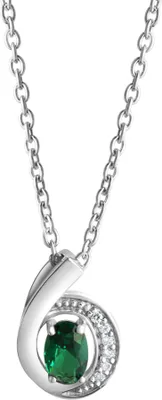 Produktbild von V Anhänger mit Kette 925/- Sterling Silber 42+3cm weiß synth.Smaragd grün 274240180