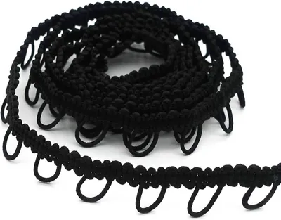 2m Schlingenband, Borte m. elastischen Ösen für Knöpfe schwarz B 15mm Öse 8mm