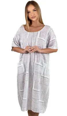 Produktbild von Damen 100% Baumwollkleid Casual Shirtkleid Style Strandkleid Sommerkleid 377 Weiss Einheitsgr. 36-40