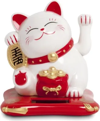 Produktbild von Emro Aziatica | Glückskatze Maneki Neko - Weiß - 10,5 Cm - Solarbetrieben - Dekoration
