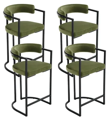 Immagine prodotto di Set di 4 sgabelli da bar, rivestiti in velluto, con struttura in metallo, colore verde, altezza seduta 66 cm