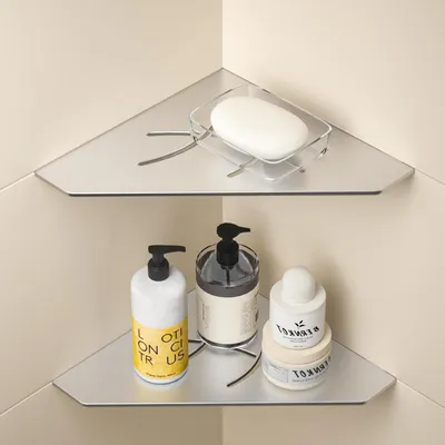 Image de Étagère d'angle pour douche, en acier inoxydable brossé, lot de 2, dimensions : 254 mm