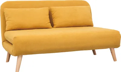 Produktbild von Miliboo - Zweisitzer-Relaxsessel aus Samtstoff in Senfgelb und hellem Holz AMIKO