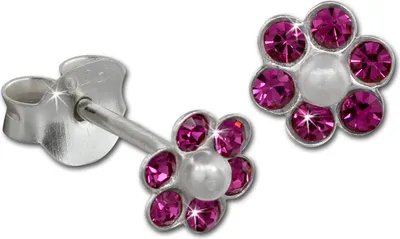 Produktbild von Teenie-Weenie Ohrstecker für Kinder 925 Silber weiß Blume Ohrringe SDO8016P