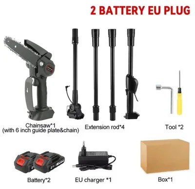 Obrázok produktu pre Akumulátorová teleskopická reťazová píla - 18,8 cm reťaz - 3500 W bezuhlíkový motor - Nastaviteľná dĺžka - 2 batérie - EÚ zástrčka