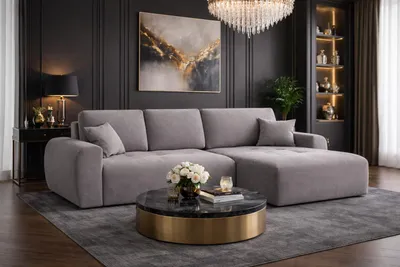 Produktbild von Kaiser Möbel Ecksofa mit Schlaffunktion und Bettkasten L-Form Ivo L, Veloursstoff Salvador, Grau, Rechts