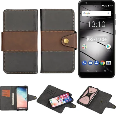 Produktbild von K-S-Trade Handyhülle Schutzhülle Hülle Bookstyle Wallet-Case kompatibel mit Gigaset GS280 Bumper Rundumschutz schwarz-braun 1x