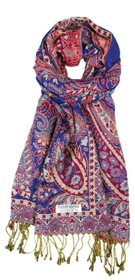 Immagine prodotto di Sciarpa da donna in stile pashmina, motivo paisley, colore blu navy, dimensioni 200 x 70 cm