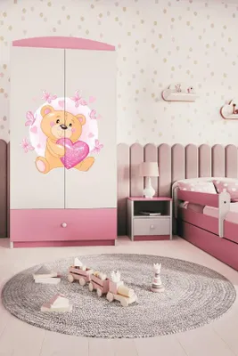 Produktbild von Kinderkleiderschrank Babydreams Drehtürenschrank Kleiderschrank Teddybär I Hellrosa