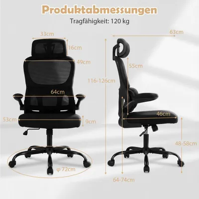 Produktbild von Ergonomischer Bürostuhl mit Lendenwirbelstütze, Schwarz