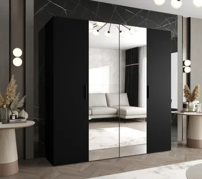 Obrázek produktu pro Šatní skříň se zrcadly HELMA 2 200 cm - černá / černé úchyty