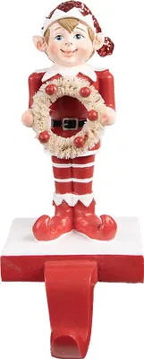 Image de Clayre & Eef Chaussette de Noël au crochet Elfe 20 cm Rouge Polyrésine