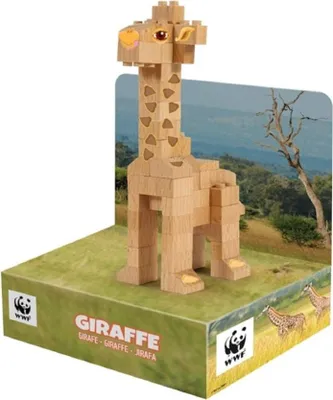 Produktbild von FabBrix WWF Wooden Bricks Girafe Holzbausteine, Klemmbausteine aus em Buchenholz, 100% kompatibel mit konventionellen Bausteinen