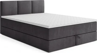 Produktbild von MR GROUP Boxspringbett mit Bettkasten, RYGA, 180x200, dunkelgrau, H3, Samtstoff, Polsterbett mit Matratze und Topper Doppelbett Bett für Schlafzimmer