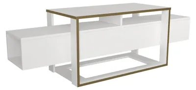 Image de Meuble TV en panneau mélaminé blanc et doré 160 x 49,8 x 46,1 cm