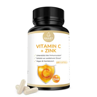 Produktbild von Vitamin C 1000mg mit 15mg Zink gepuffert - Vegan - 180 Kapseln - Labor