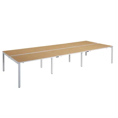 Produktbild von PAPERFLOW easyDesk Doppelschreibtisch buche rechteckig 4-Fuß-Gestell weiß 420,0 x 166,0 cm