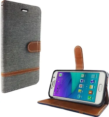 Produktbild von Tasche für Samsung Galaxy S6 Jeans Cover Handy Schutz Hülle Case Grau