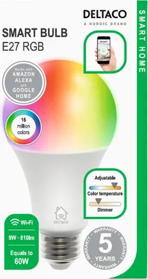 Produktbild von Deltaco Smart Home LED E27 Birnenform 9W RGB