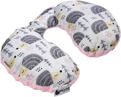Immagine prodotto di Cuscino poggiatesta per neonati, cuscino da viaggio in cotone/minky, riccioli grigi con minky rosa chiaro