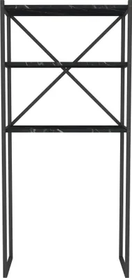 Produktbild von Waschmaschinenregal Askersund Badezimmerregal mit zwei offenen Ablagefächern Standregal für Badezimmer Badregal Überbauregal Marmor-Optik, schwarz