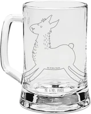Produktbild von Mr. & Mrs. Panda Krug Lama Springen - Transparent - Geschenk, Abitur, Lamas, Seidel, Alpaka, Glück, Bierkrug Mit Gravur, Liebeskummer, Bierhumpen, Humpen, Prüfung