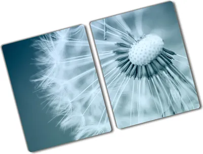 Produktbild von Tulup Glas Herdabdeckplatte - 2x40x52 cm - Glaskeramikkochfeld-Abdeckung Spritzschutz Glasabdeckplatte Kochplattenabdeckung und Schneidebrett - Zweiteilig - Blumen & Pflanzen - Pusteblume - Blau