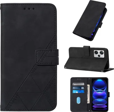 Produktbild von Hülle für Xiaomi Redmi Note 12 Pro+ Prägung Flip Leder Kartenfächer Schutzhülle mit Ständer Schwarz