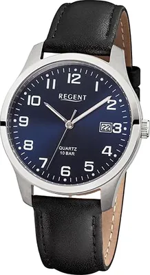 Produktbild von Regent Herren Uhr Lederarmband Leder Armbanduhr Analog schwarz URF1269