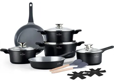 Image de Batterie de Cuisine 14 Pièces tous feux dont induction Basel Premium Collection Noir Swiss Haus SH-BP3014B