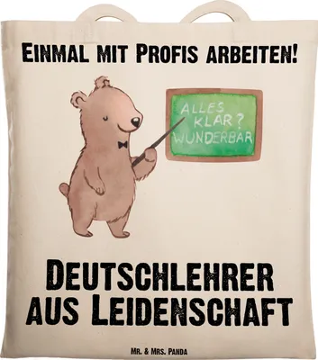 Produktbild von Mr. & Mrs. Panda Shopping Tasche Deutschlehrer Leidenschaft - Transparent - Geschenk, Jutebeutel, Witzig, Grundschule, Tote Bag, Lustig, Schultasche, Laptoptasche, Spruch