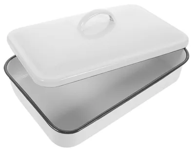 Image de Plat à pâtisserie émaillé avec couvercle, dimensions 31,5 x 20 x 7,5 cm, résistant à la chaleur