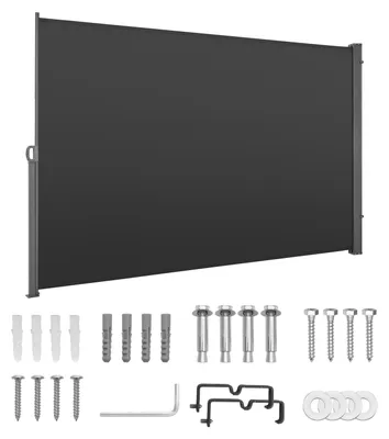 Obrázok produktu pre SucceBuy Rozťahovateľná bočná markíza 180 x 300 cm, vyrobená z odolnej polyesterovej tkaniny s gramážou 180 g/m², ideálna ako ochrana pred vetrom, slnkom a zrakmi a ako priestorový delič do záhrady, na balkón, k bazénu alebo na terasu, sivá