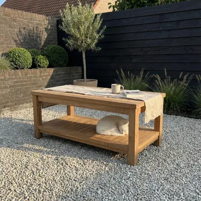 Produktbild von Beistelltisch Teakholz 60x60x45 cm mit Ablageboden, Gartentisch