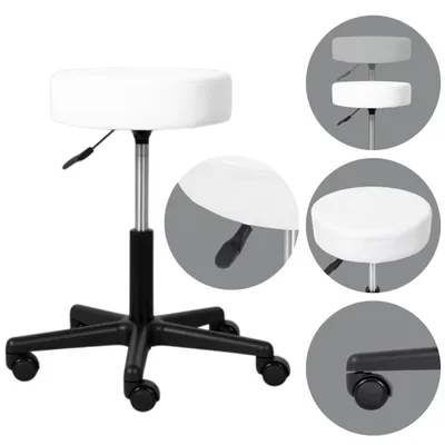Produktbild von Habys Rollhocker Timo | Höhenverstellbar, Arbeitshocker, Drehstuhl, Drehhocker, Kosmetikhocker, Praxishocker, Bürohocker | Weiß
