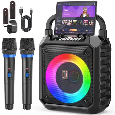 Zdjęcie produktu dla Przenośny zestaw karaoke z głośnikiem Bluetooth - moc 15W - głośnik 6,5 cala - czarny - idealny na imprezy