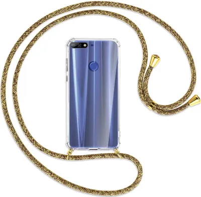 Produktbild von Handykette Backcover-Schutzhülle mit Band (Metall goldfarben) für Huawei Y7 (Prime) 2018 / Honor 7C - braun+beige