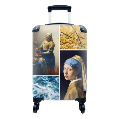 Produktbild von MuchoWow® Koffer Handgepäck Trolley Rollkoffer Kleine Reisekoffer mit 4 Rollen - Collage - Vermeer - Milchmädchen - Mädchen mit Perlenohrring - Cabin Size < 55x40x23 cm & 55x40x20 cm - Fotokoffer - Kabinenkoffer - Boardgepäck - Reise-Box - Reisekoffer - Reisegepäck - Koffer mit Bild - Trolley für Kinder