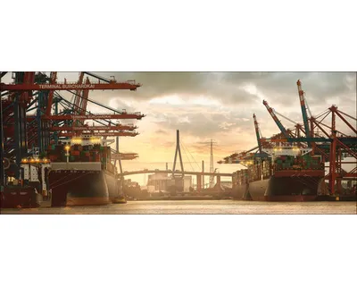 Produktbild von Glasbild Hamburg Hafen Sonnenuntergang II GLA1935 125x50 cm