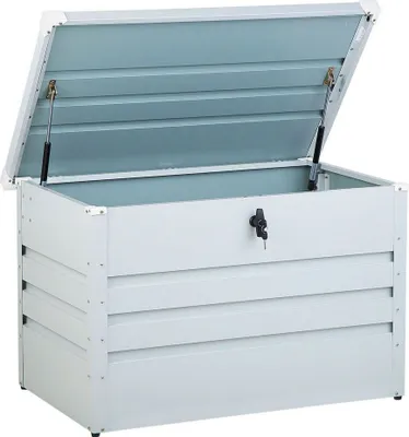 Produktbild von BELIANI Gartentruhe Hellgrau Metall 300 L 100 x 62 cm Wasserdicht Abschließbar mit Deckel Garten Aufbewahrungsbox Gartenbox Kissenbox Auflagenbox