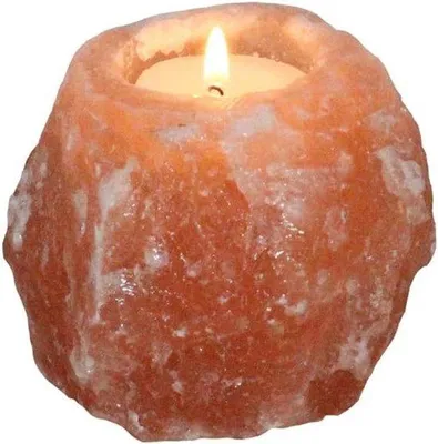 Produktbild von Salzkristall-Teelichthalter - Orange - 9,4 x 9,4 x 6,5 cm - Handgefertigter Kristall aus Punjab - Für den Innenbereich