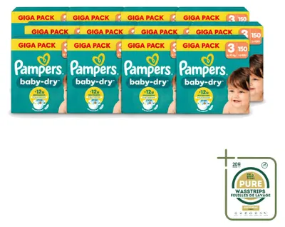 Imagen del producto de 12 pañales Pampers Baby-Dry, talla 3, paquete económico - 12 unidades