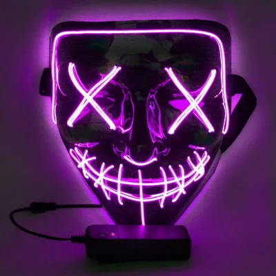 Produktbild von WUJUN Halloween Maske LED Glühende Gruselgrimasse Cosplay-Party Karneval Farbwechsel-Lichtshow Halloween Masken mit Drahtdekoration 1 Stück (Lila)