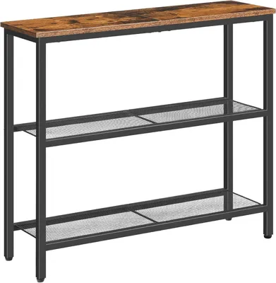 Image de HOOBRO Table console étroite marron vintage/noir, 2 étagères