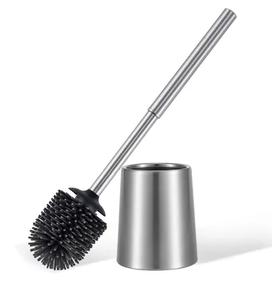 Produktbild von WC-Bürste aus Edelstahl und Silikon mit Halterung, WC-Bürstenhalter D11xH43CM, WC-Bürste und Halterung, Badezimmerreinigungsbürste, silber