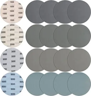 Produktbild von JatilEr 20 Stück Schleifscheiben 150mm Klett, Körnung 1500/2000/ 3000/5000 Schleifpapier Klett Runde Nasse Trockene Wasser Schleifpads Exzenterschleifer Schleifpapi Set für Metall Holz