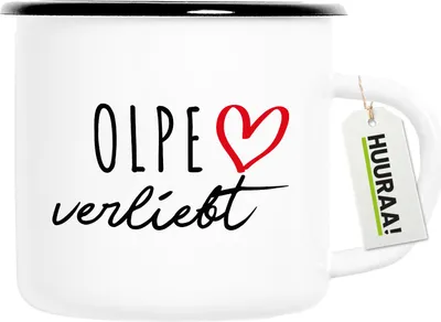 Produktbild von Huuraa Emaille Tasse Olpe verliebt 300ml Vintage Campingbecher Geschenkidee