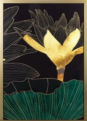 Obrázek produktu pro Obrázek listů a květin ve zlatém rámu 53x73 cm