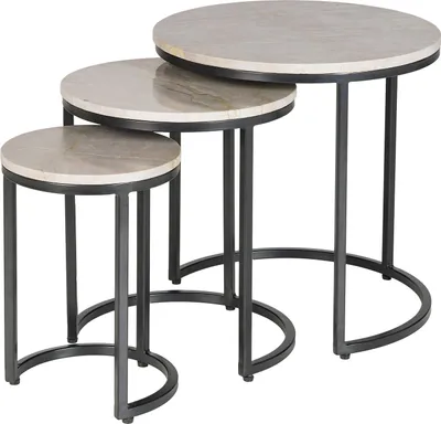 Produktbild von home24 Beistelltisch-Set - 3-teilig - Marmor Grau / Schwarz