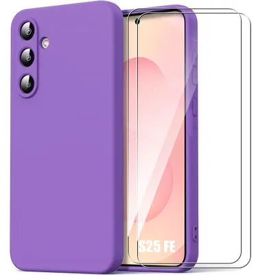 Image de Coque + 2 Verres Trempés pour Samsung Galaxy S25 FE, Protection Silicone Souple Doux Antichoc - Violet